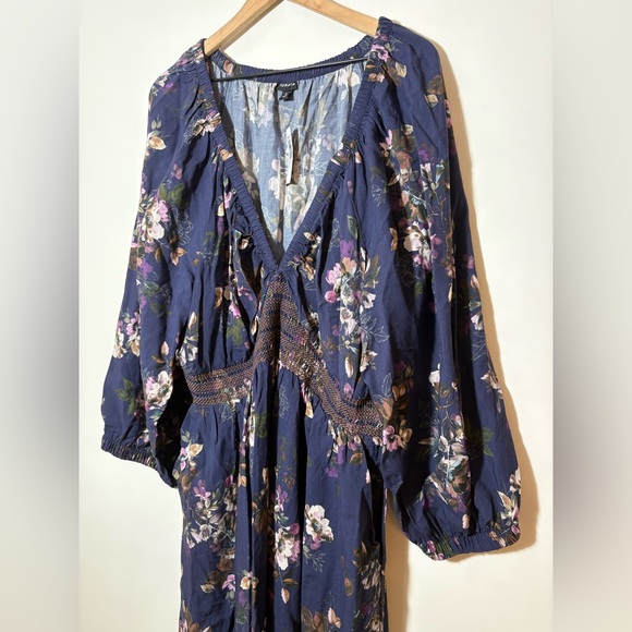 Torrid Maxi 3/4 Raglan Sleeve V-Neck Dress Blue Floral Sz 3X NWT - Picture 7 of 14